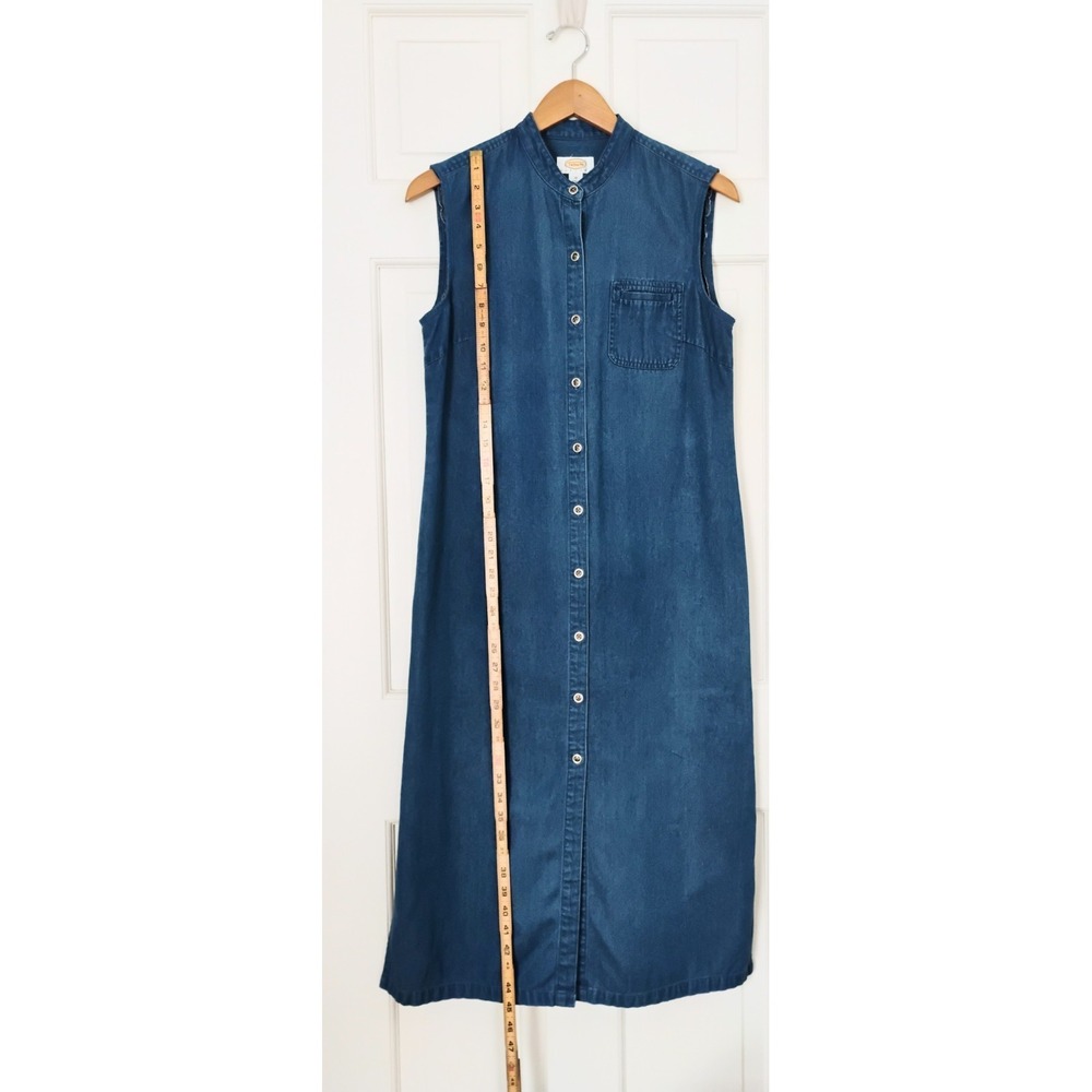 Vintage Talbots Petites Denim Maxi Dress Size 10 Sleeveless Button Front Jumper - Picture 6 of 7